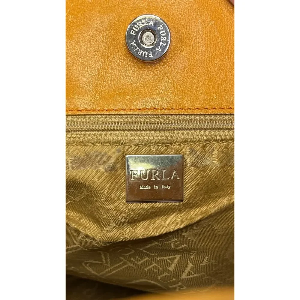 Furla Vintage Greta Tan Leather Large Tote Bag Satchel Made in Italy Mustard